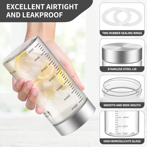 CWHHRN 8 Oz Glass Bottles with Lid, 2 Pack | BPA Free Leakproof Borosilicate Glass Bottles, Ideal for Beverage, Protein Shakes and Food Storage
