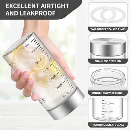 CWHHRN 8 Oz Glass Bottles with Lid, 2 Pack | BPA Free Leakproof Borosilicate Glass Bottles, Ideal for Beverage, Protein Shakes and Food Storage