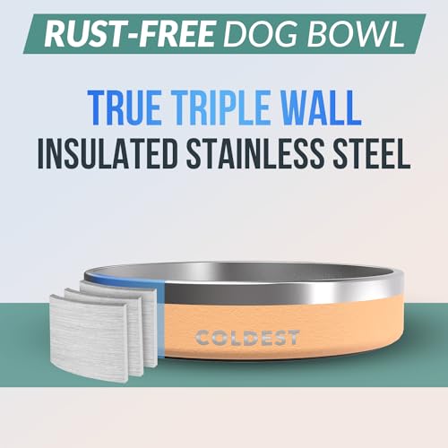 Coldest Dog Bowl - Anti Rust Metal, Non Slip, 3 Layers Insulated Stainless Steel Dog Bowls - Spill Proof & Heavy Duty - Water Bowl for Dogs, Cats & Pets, Dish Washer Safe (21 oz, Sahara Tan) - color: Sahara Peach, size: 21 oz