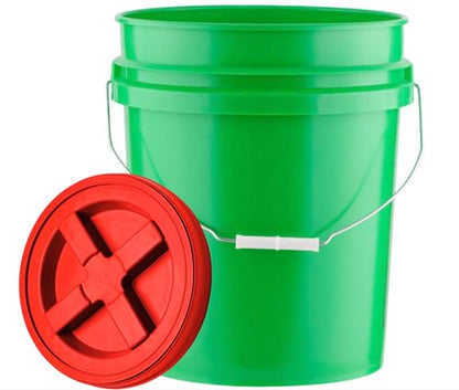 House Naturals 5 Gallon Food Grade Plastic Bucket with Air Tight Screw on Lid Made in USA Container (Green Bucket with Red Lid) - color: Green Bucket With Red Lid