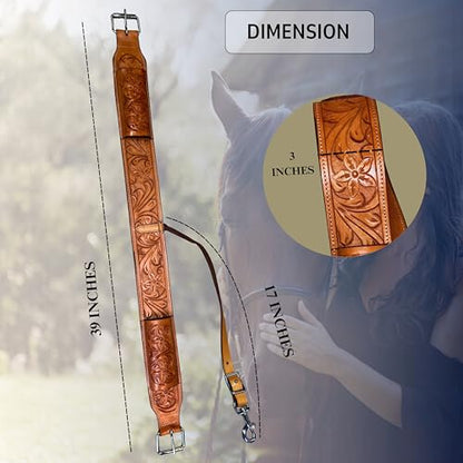 Hulara Western Carved Leather Rear Flank Back Saddle Girth Cinch Belt with Bucking Strap Comfytack |Premium Flank Cinch Belt Leather Horse Girth - color: Tan Flower