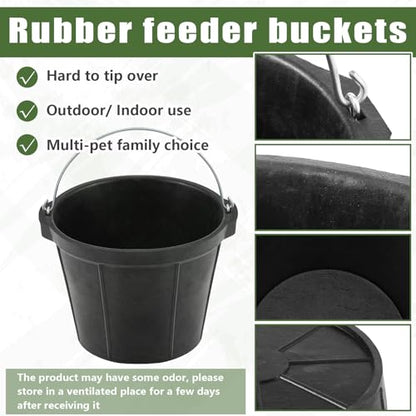 Sadnyy 2 Pcs Rubber Feeder Bucket, Quart Gallon Rubber Horse Feed Bucket with Handle Large Utility Feed Pan Dog Bowl Horse Feeder for Goats Horses Animal Feeding, Inches (10.6 x 8.6 Inches,Classic) - size: 10.6 x 8.6 Inches, style: Classic