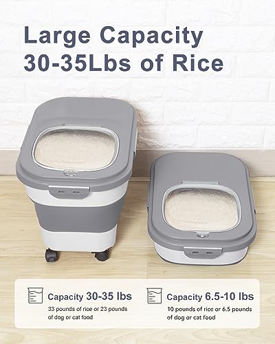 20-30 Lbs Rice Storage Container,Collapsible Food Storage Containers - color: Grey/20-30LBS
