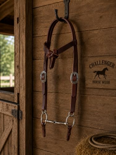 Horse Western Knotted Bosal Rawhide Hanger Headstall w/ Braided Reins 78J04 - color: Brown/Knotted