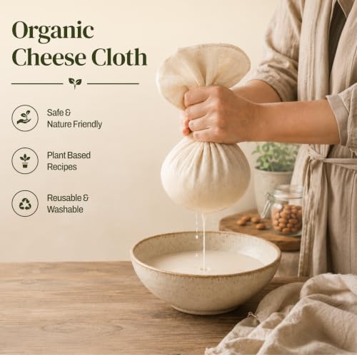 Country Trading Co. Organic Cheesecloth, Grade 120 Extra-Fine Weave, 2 Hemmed Squares, GOTS Certified Unbleached Cotton, Reusable Straining Cloth for Cheese, Nut Milk, Yogurt & Kombucha - size: 2.8 sq ft (2pcs)