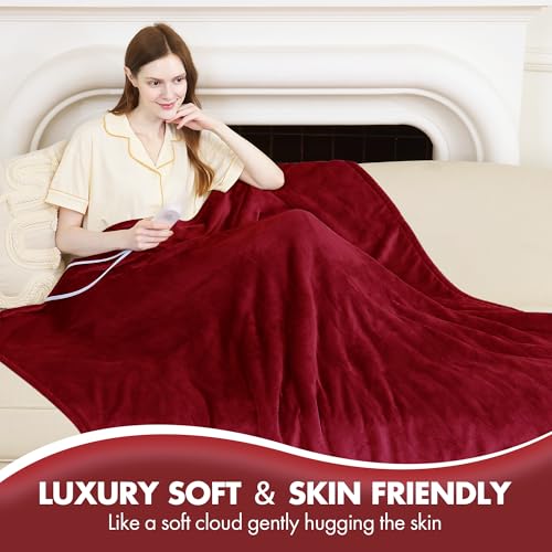 Electric Blanket Full Size Red, Soft Fast Heating, 1-10H Timer - color: 04 - Red, size: Full - 72" x 84"