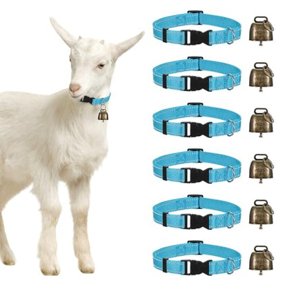 M METERXITY 6-Pack Reflective Goat Collars with Bells, 13.8"-20.5" Polyester Adjustable Pet Collar with Anti-Lost Grazing Copper Bell for Small Farm Animal/Sheep/Cow/Goat [Blue] - color: Blue