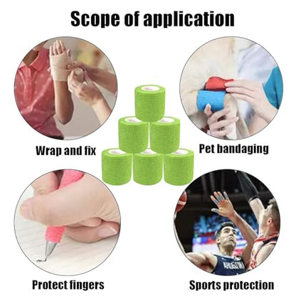 2 Inches Self Adhesive Bandage Wrap Bulk, 6 Pack, Grass Green - color: Grass Green