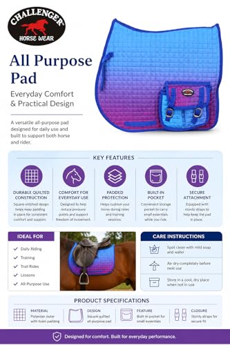Horse Quilted English All-Purpose Trail Saddle Pad Ombre w/ Pockets 72147