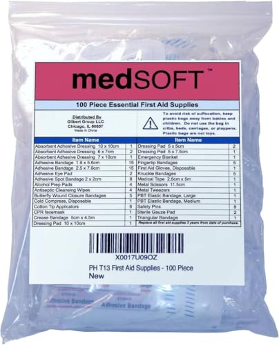 First Aid Kit Refill - 100 Piece - Extra Replacement Supplies for First Aid Kits, Loose Packed Restock Supply Pack