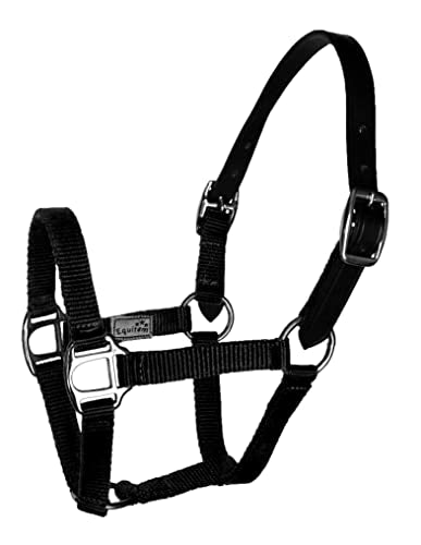 Break Away Adjustable Leather Foal Nylon Halter - color: Black