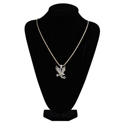 TOPGRILLZ Goat Chain Gold Necklace for Men Eagle Chain Rope Iced out Cubic Zirconia 14K Gold Plated Stainless Steel Necklace 24" Birthday Gifts - style: Gold