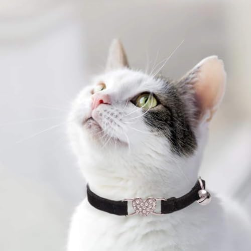 BINGPET Cat Collar Breakaway with Bell, Bling Kitten Collar,Pink&Black - color: Heart (Pink + Black)-2pcs