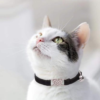BINGPET Cat Collar Breakaway with Bell, Bling Kitten Collar,Pink&Black - color: Heart (Pink + Black)-2pcs