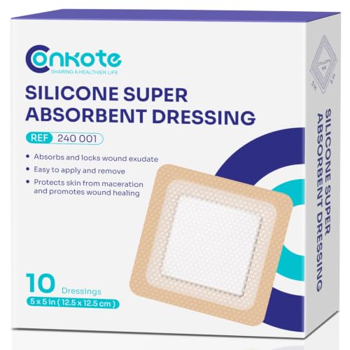 Conkote Silicone Super Absorbent Dressings 5" X 5", High Absorbency 10 Pack - size: 5" x 5" (10 Dressings)