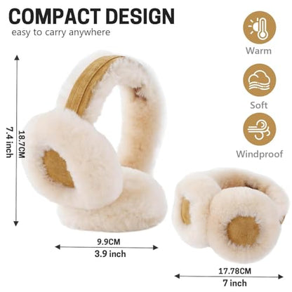 Aurya Sheepskin Earmuffs, Classic Ear Warmer for Winter Outdoor, Wool Ear Muffs for Men and Women - color: Chestnut
