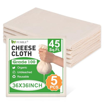 5 PCS Cheese Cloths, 36x36 Inch Cheesecloth Reusable Unbleached, Cheese Cloths for Straining, Cheese Making,Juicing,Baking & Cooking. - size: 36x36in