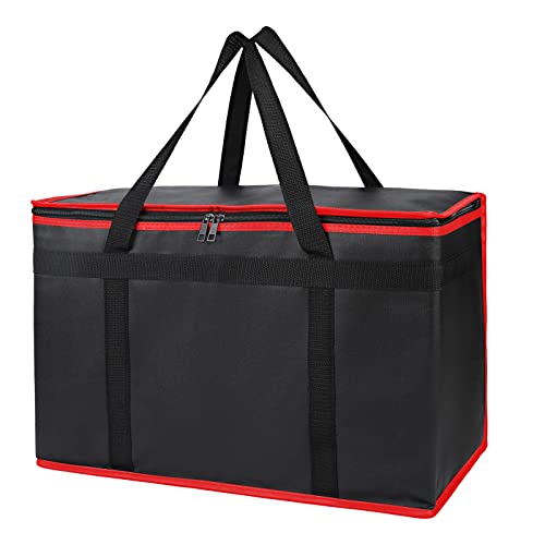 Bodaon Insulated Food Delivery Bag, XX-Large Reusable Grocery Shopping Bags, Picnic Cooler Bag Zipper/Zippered Top Cold, Black with Red Edge, 1-Pack | Reusable Grocery Shopping Bags, Picnic Cooler Bag, Zipper/Zippered Top Cold, Commercial Catering Pizza C