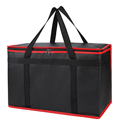 Bodaon Insulated Food Delivery Bag, XX-Large Reusable Grocery Shopping Bags, Picnic Cooler Bag Zipper/Zippered Top Cold, Black with Red Edge, 1-Pack | Reusable Grocery Shopping Bags, Picnic Cooler Bag, Zipper/Zippered Top Cold, Commercial Catering Pizza C