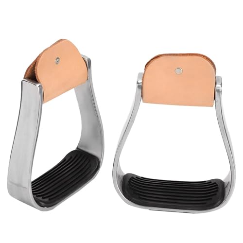 Western Horse Riding Stirrups, Aluminum Cushioned Stirrups with Cowhide Top and Rubber Anti-Skid Pad, Lightweight Rust-Proof Saddle Tack for Training and Performance
