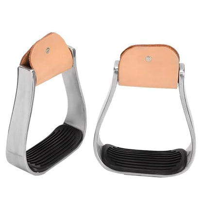 Western Horse Riding Stirrups, Aluminum Cushioned Stirrups with Cowhide Top and Rubber Anti-Skid Pad, Lightweight Rust-Proof Saddle Tack for Training and Performance