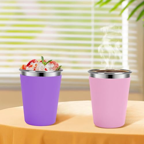 Stainless Steel Kids Cups with Lids, 5 Pack 12oz Spill Proof Cups - color: Red, Blue, Pink. Purple, Green