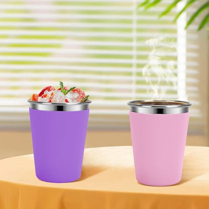 Stainless Steel Kids Cups with Lids, 5 Pack 12oz Spill Proof Cups - color: Red, Blue, Pink. Purple, Green