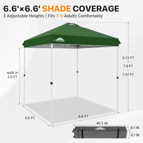 EAGLE PEAK 6.6x6.6 Pop Up Canopy Tent Easy Up Canopy Outdoor, Green - color: Green, size: 6.6x6.6