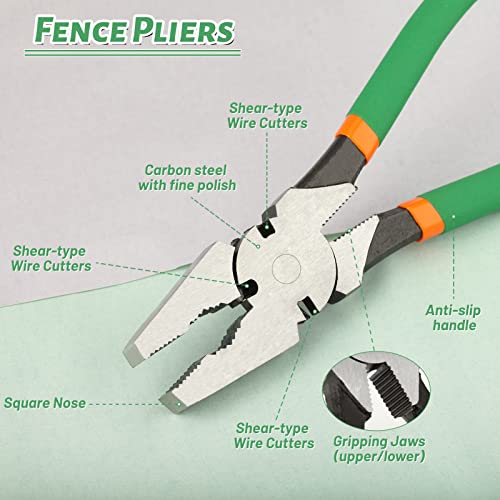 SPEEDWOX 11.5" Fencing Pliers Chain link fence Heavy Duty Square Nose Fence Pliers High-Leverage Fence Multi-purpose Fence Pliers Fence Pliers Tool Fence Cutter Staple and nail Puller Cutting Pliers - style: 11.5" Fence Pliers