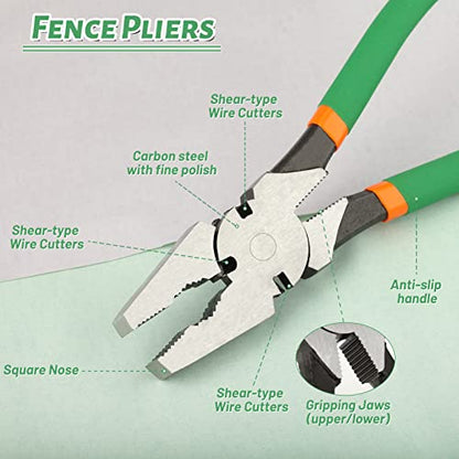 SPEEDWOX 11.5" Fencing Pliers Chain link fence Heavy Duty Square Nose Fence Pliers High-Leverage Fence Multi-purpose Fence Pliers Fence Pliers Tool Fence Cutter Staple and nail Puller Cutting Pliers - style: 11.5" Fence Pliers