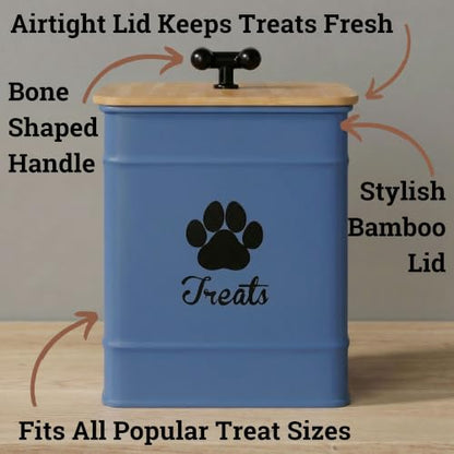 Dog Treat Container Airtight, 6"W x 8"H, Powder Coated, 12 Cup Capacity - color: Blue