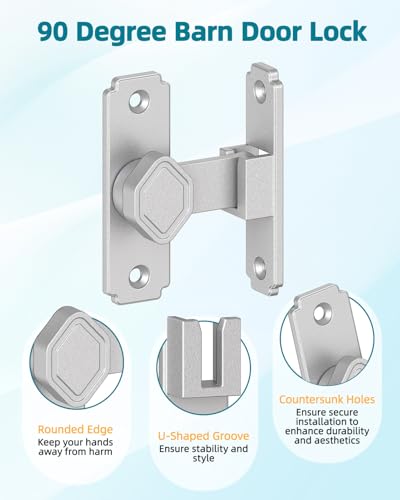 90 Degree Barn Door Lock, Rustproof Sliding Gate Latch, Silver 1Pc - color: Silver-1PC