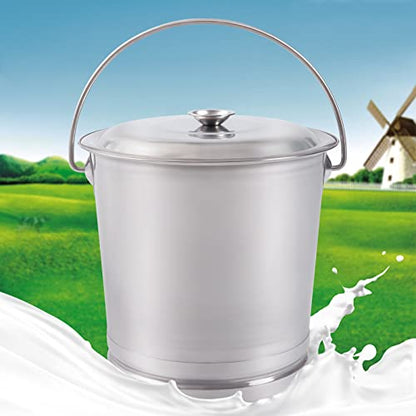 8.5 Qt Stainless Steel Milk Pail Bucket with Lid and Handle, Heavy Duty Round Bucket Multi Purpose Bucket Milk Cans for Kitchen Food Waste,Silver