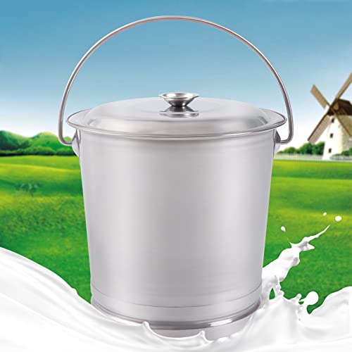 14L Stainless Steel Milk Pail Bucket with Lid, Large Capacity Milk Can Soup Bucket with Portable Handle, for Coffee, Tea, Water, Rice, Sands (14L) - size: 14L