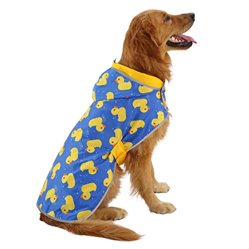 HDE 2-in-1 Reversible Dog Raincoat Hooded Poncho Rain Jacket YLW Duck L - color: Ducks / Yellow, size: Large