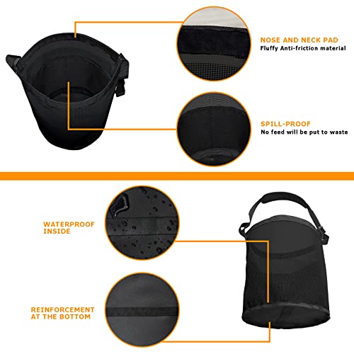 Horse Feed Bag, Nylon Mesh Grain Horse Feed Bucket (Black 2P) | with Adjustable Strap Comfortable Neck Pad Nose Pad and Waterproof Bottom - color: Black