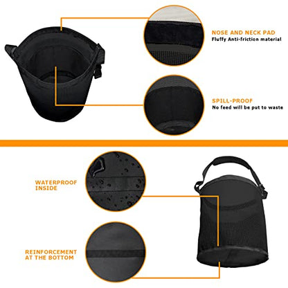 Horse Feed Bag, Nylon Mesh Grain Horse Feed Bucket (Black 2P) | with Adjustable Strap Comfortable Neck Pad Nose Pad and Waterproof Bottom - color: Black
