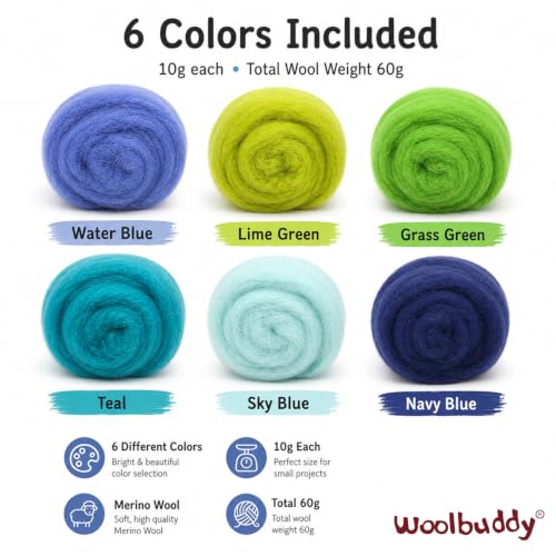 Woolbuddy Wool Roving Kit for Needle Felting (Spring) 6 Colors Natural Wool - color: Wool Bag Spring