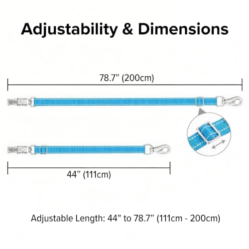 2 Pack Cross Ties for Horses, Heavy Duty Reflective Adjustable Trailer Tether (44"-78.7") with Panic & Bull Snap, 360° Anti-Tangle Barn Grooming Equipment (Blue) - color: Blue