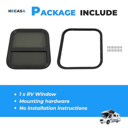 HECASA 17.5" X 15.5" RV Window w/Trim Ring & Mesh Screen for Motor Homes, - size: 17.5" W x 15.5" H