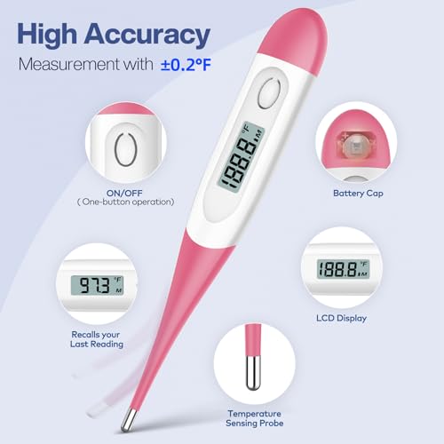 Boncare 10 Seconds Oral Thermometer for Adults and Kids, Pink - color: Pink