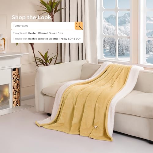 Templewet Heated Blanket Throw 50" x 60",Soft Electric Blanket,Yellow | Timer Settings,Auto Off,Soft Sherpa Heated Throw Blanket,Machine Washable,Fast Heating for Sofa Bed Office Use,Gifts for Mom - color: Cheesy Yellow