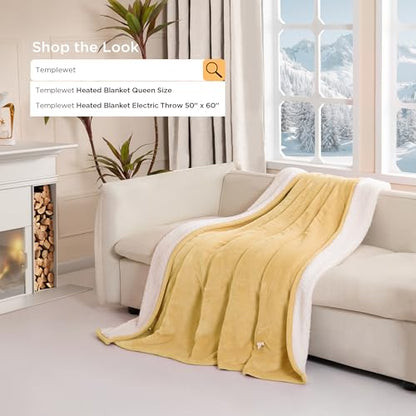Templewet Heated Blanket Throw 50" x 60",Soft Electric Blanket,Yellow | Timer Settings,Auto Off,Soft Sherpa Heated Throw Blanket,Machine Washable,Fast Heating for Sofa Bed Office Use,Gifts for Mom - color: Cheesy Yellow