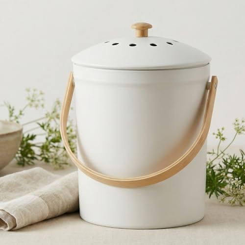Beautiful Kitchen Compost Bin with Smell Proof Lid for Your Countertop - color: Beige
