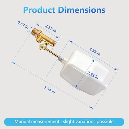 3/8" Water Float Valve, Heavy Duty 125 PSI Water Level Controller with Brass Adjustable Arm & Wingnut, 2.25 GPM Flow Pool Auto Fill Float Valve for Pools, Ponds, Fountains & Livestock Water Tanks