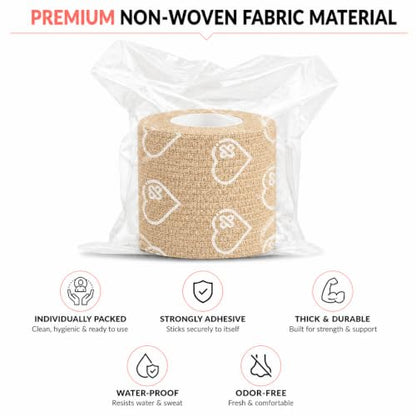 Latex Free Self Adhesive Bandage Wrap - 2 Inch x 5 Yards, 6 Pack - color: Beige, size: 6 Count (Pack of 1)