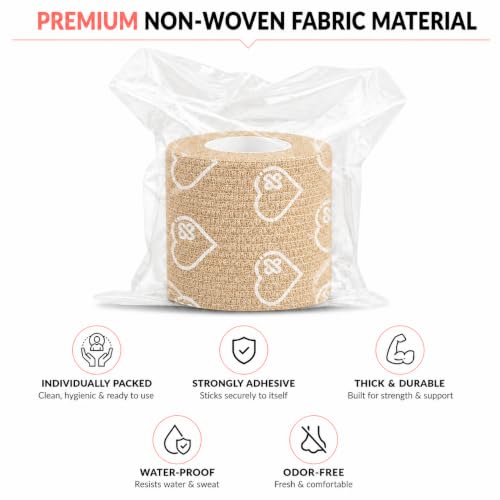 Latex Free Self Adhesive Bandage Wrap - 2 Inch x 5 Yards, 24 Pack - color: Beige, size: 24 Count (Pack of 1)