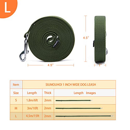 Strong Durable Nylon Dog Training Leash, 1 Inch Wide Traction Rope, 6 ft 10ft 15ft Long, for Small and Medium Dog (Military Green, 15 Feet) - color: Military green, size: 15 Feet