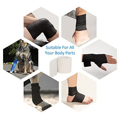 Self Adhesive Bandage Wrap 2 Inch Self Adherent Cohesive Tape Sport - color: White, size: 12Pcs
