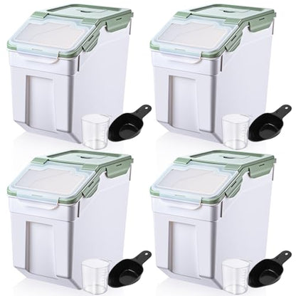 Sunnyray 4 Pcs 55 Lbs Green Rice Flour Storage Bins with Wheels - color: Green, size: 55 lbs